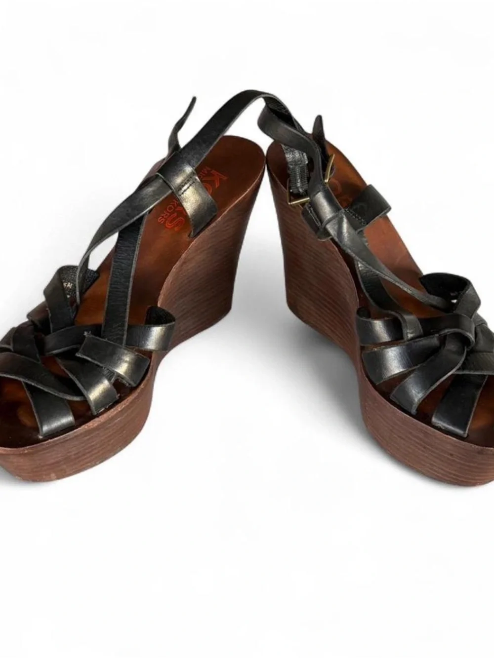 Michael Kors Black Leather Woven Strap Sandals